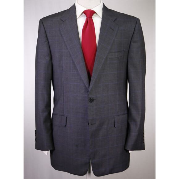 Hickey Freeman Gray Windowpane Plaid Super 130's Wool Loro Piana Suit 42R - Picture 2 of 11
